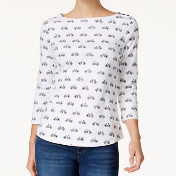 White Button Shoulder Printed Quarter Sleeve Top - Picture 1 of 3
